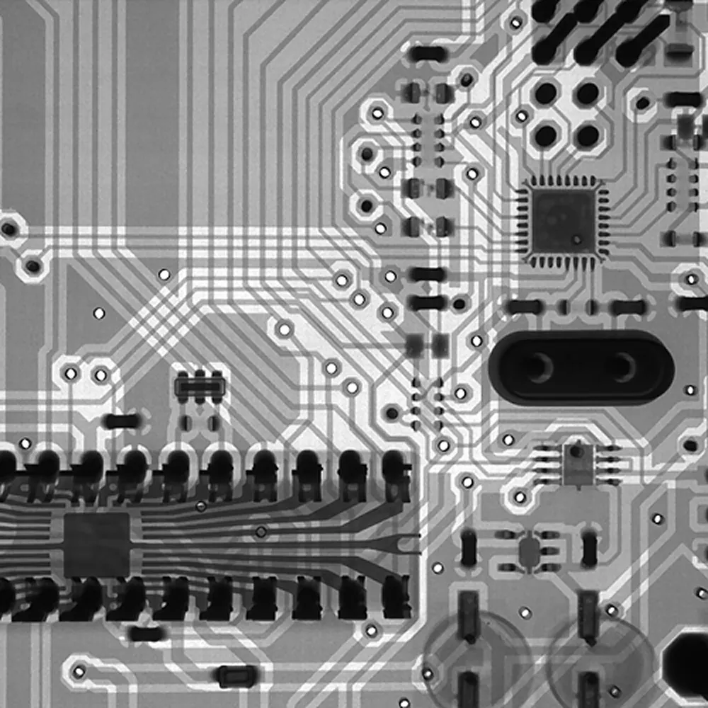 Close-up of electronic circuits and components on a printed circuit board