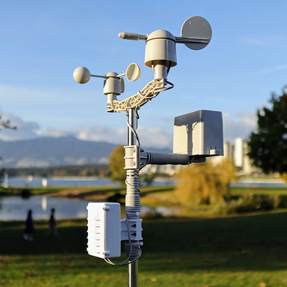 Outdoor weather monitoring station equipped with environmental sensors