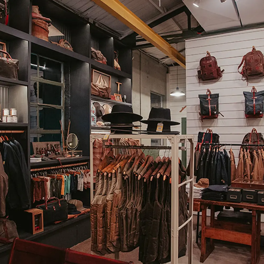 Clothing racks and merchandise displays inside a retail store